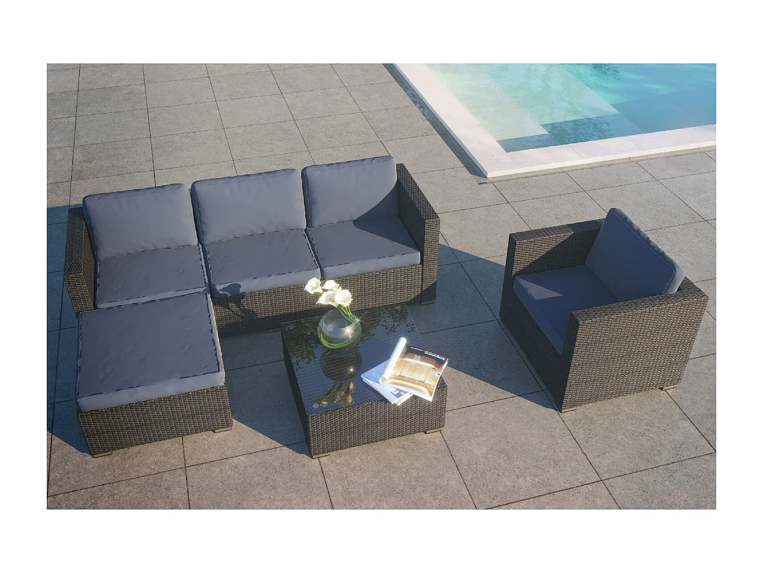 Conjunto de jardín 6 plazas de resina trenzada negro/gris NEVALA