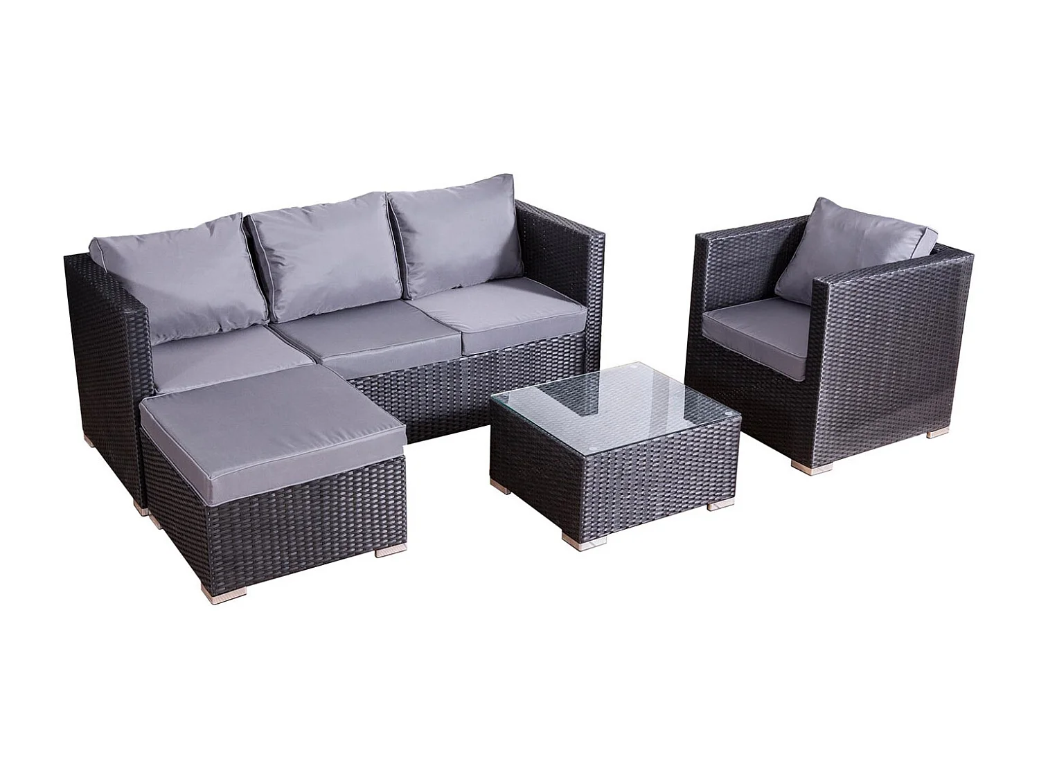 Conjunto de jardín 6 plazas de resina trenzada negro/gris NEVALA