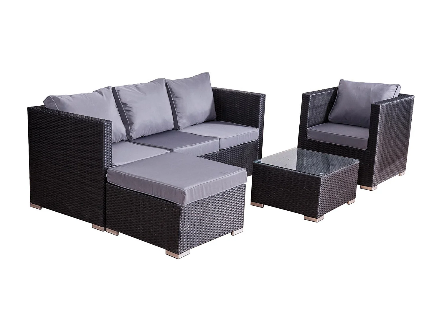 Conjunto de jardín 6 plazas de resina trenzada negro/gris NEVALA