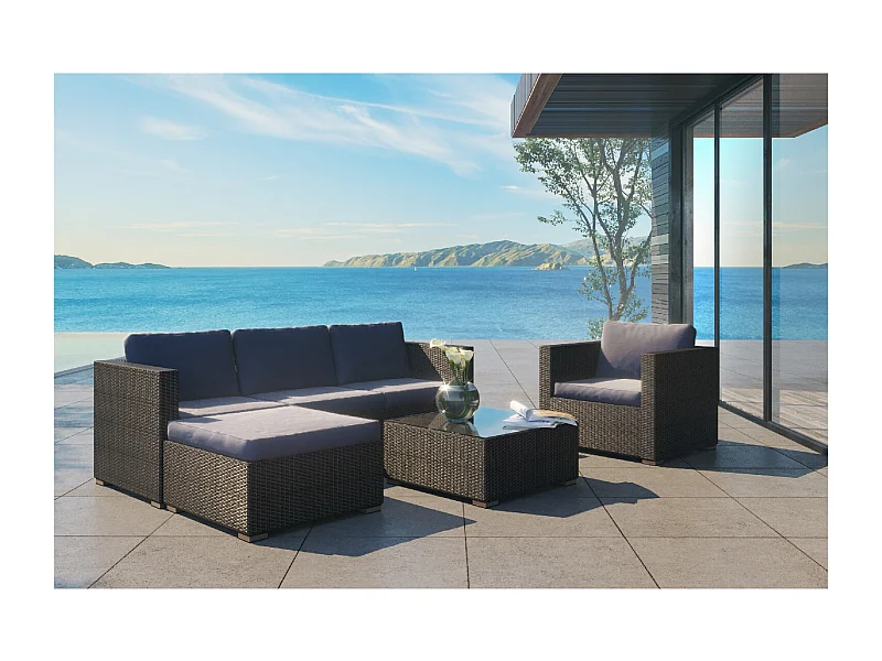 Conjunto de jardín 6 plazas de resina trenzada negro/gris NEVALA