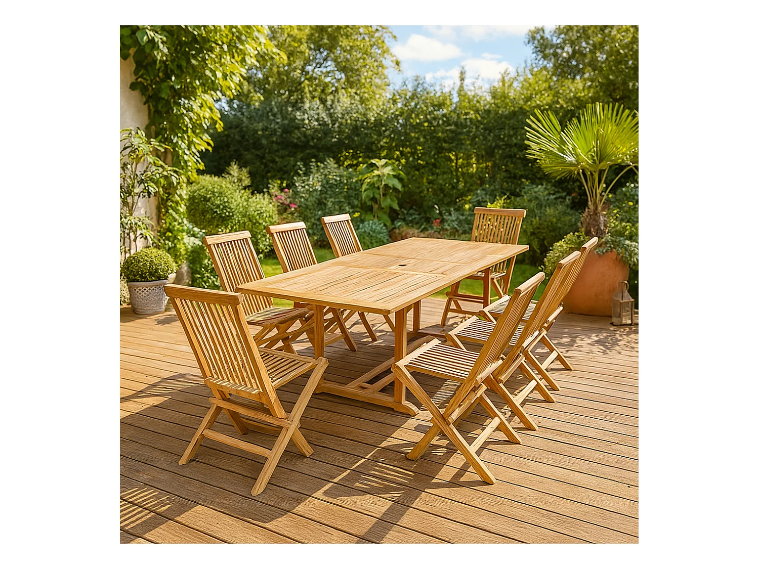 Salon de jardin en teck massif 8-10 personnes rectangulaire 8 chaises KAJANG