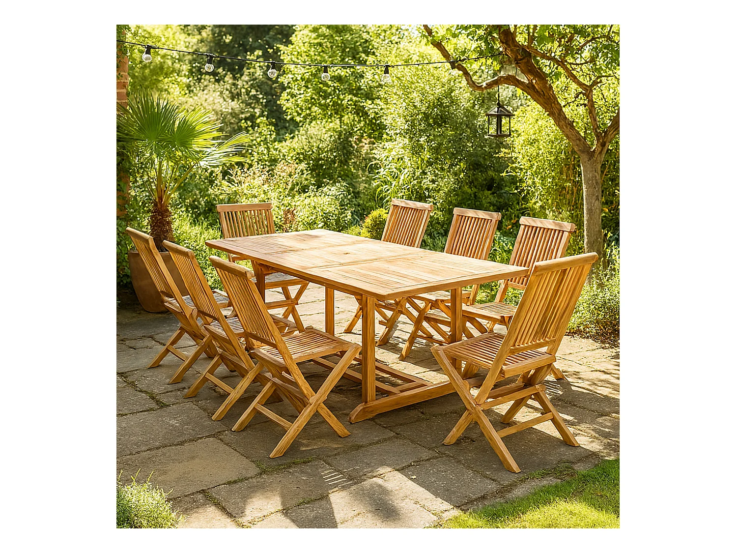 Salon de jardin en teck massif 8-10 personnes rectangulaire 8 chaises KAJANG