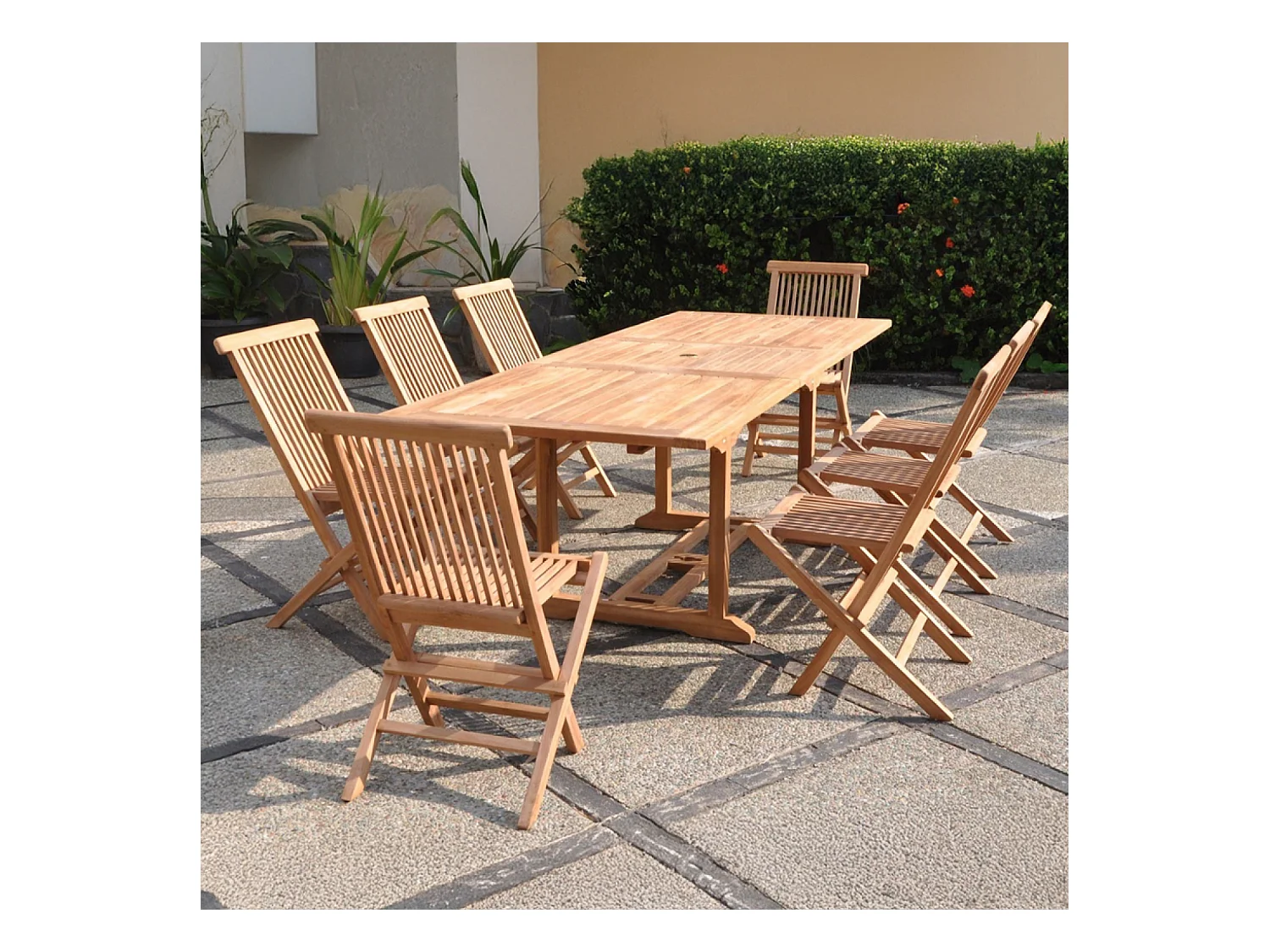 Salon de jardin en teck massif 8-10 personnes rectangulaire 8 chaises KAJANG