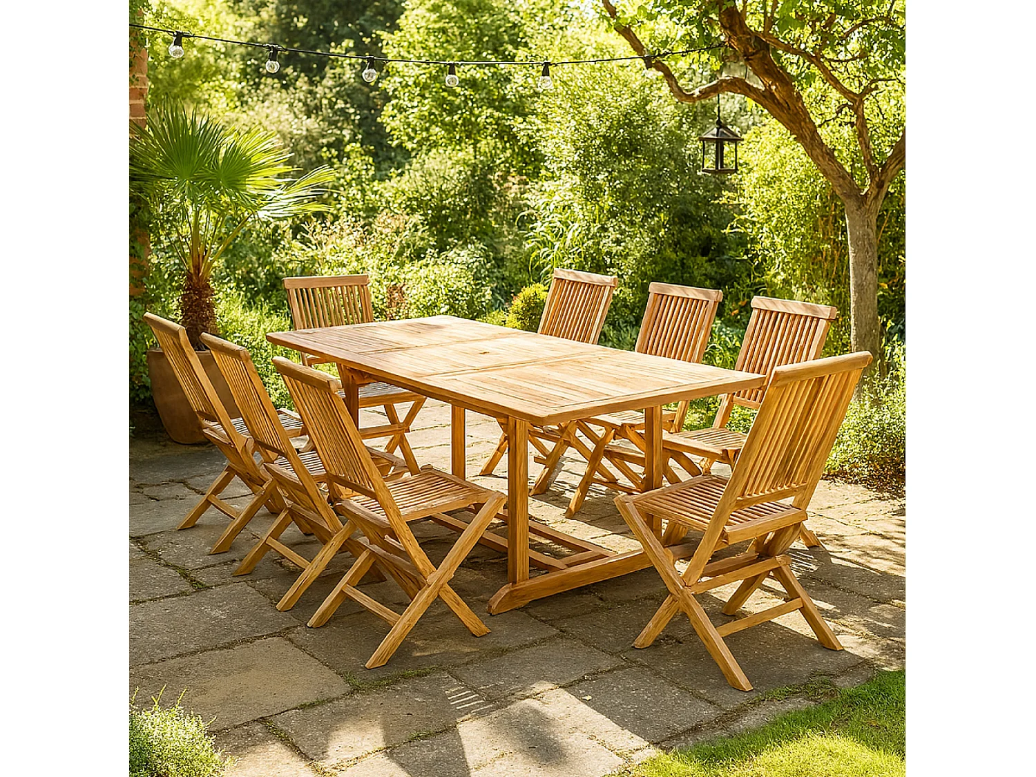 Salon de jardin en teck massif 8-10 personnes rectangulaire 8 chaises KAJANG