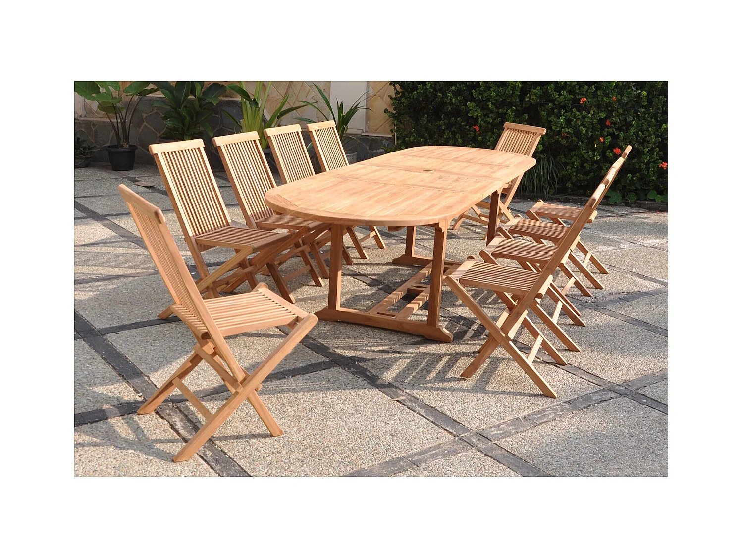 Massief teakhouten tuinset voor 10-12 personen - Ovale tafel + 10 stoelen Kajang