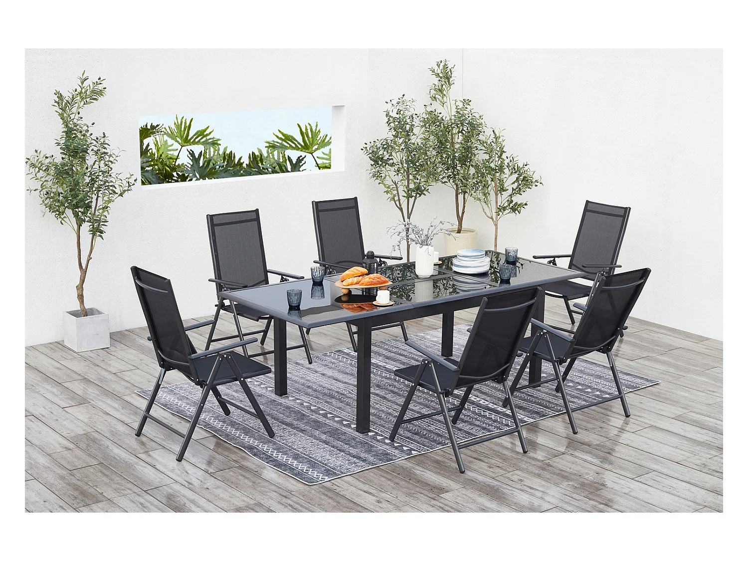 Table de jardin et 6 chaises en aluminium gris RAVENNE