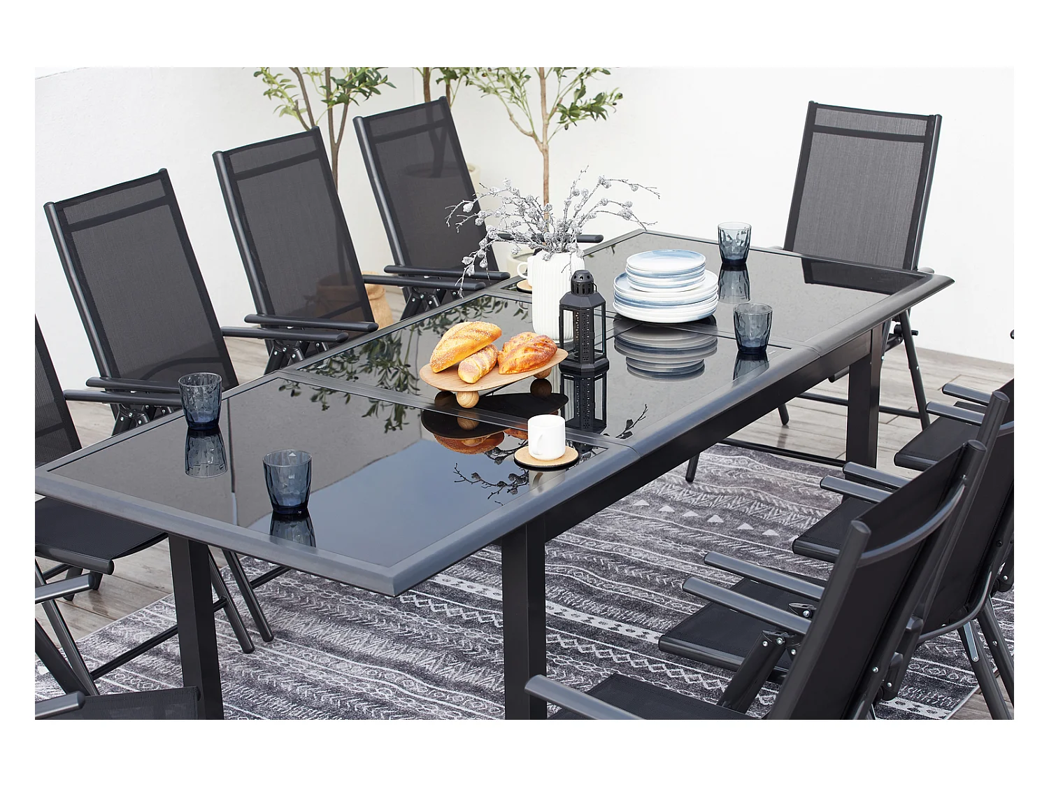 Table de jardin et 6 chaises en aluminium gris RAVENNE