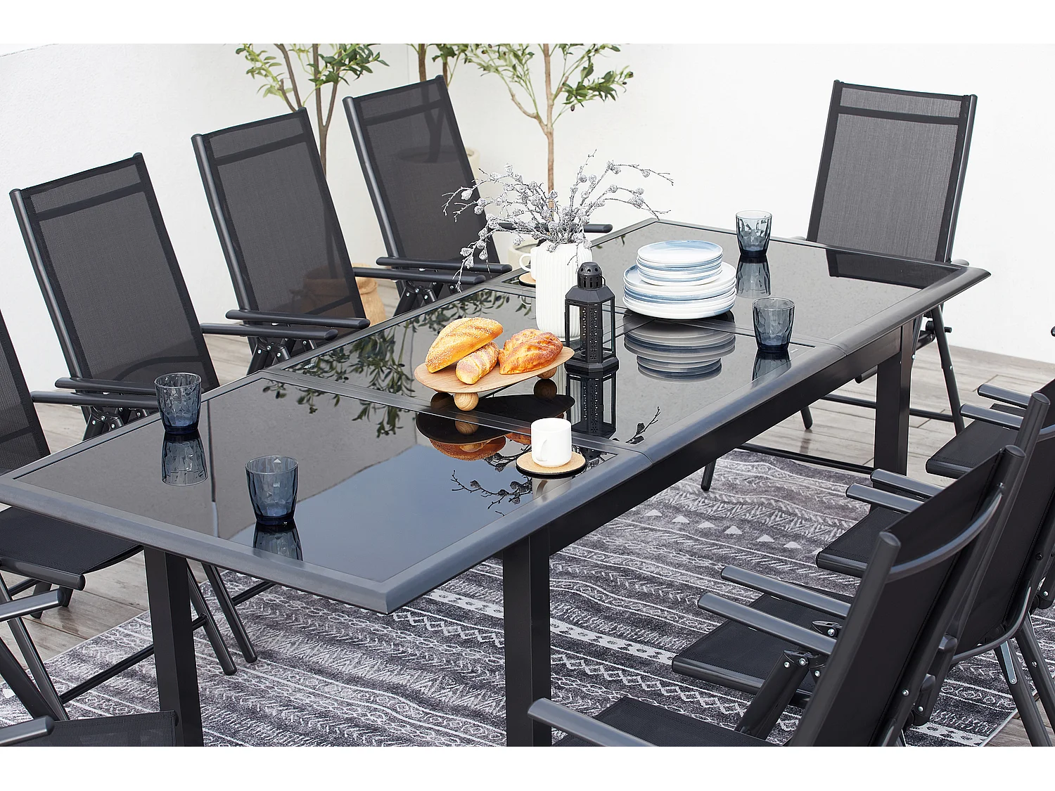 Table de jardin et 6 chaises en aluminium gris RAVENNE