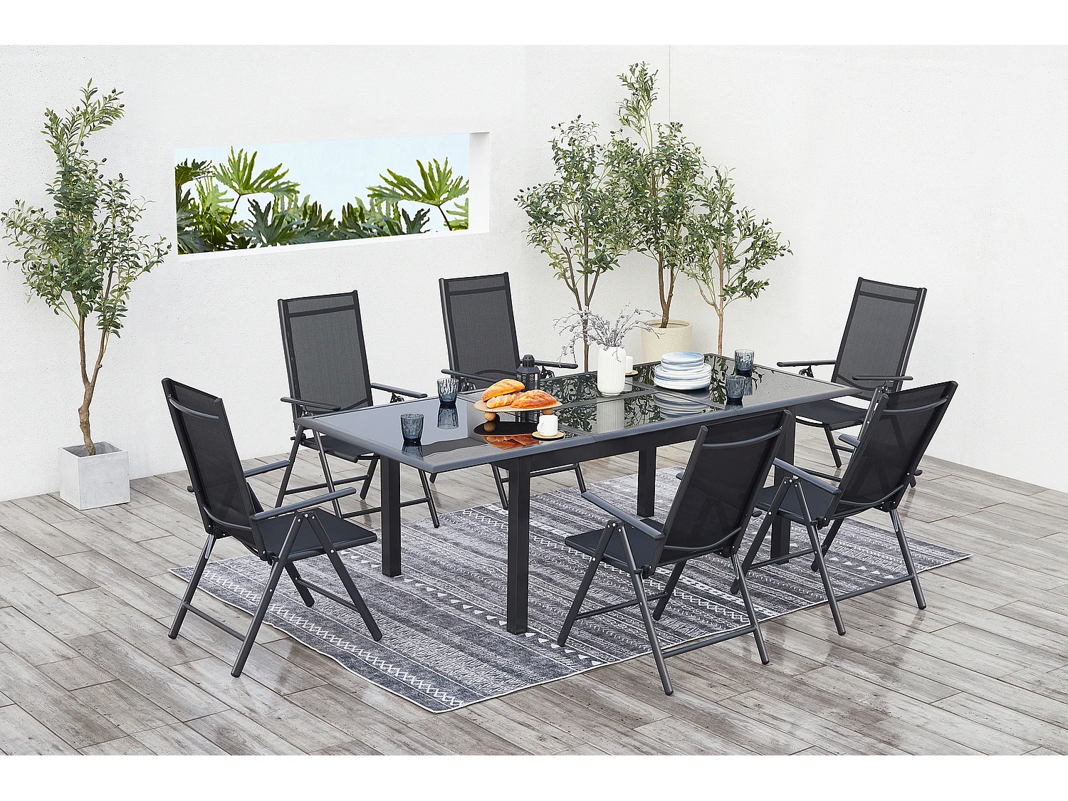 Table de jardin et 6 chaises en aluminium gris RAVENNE