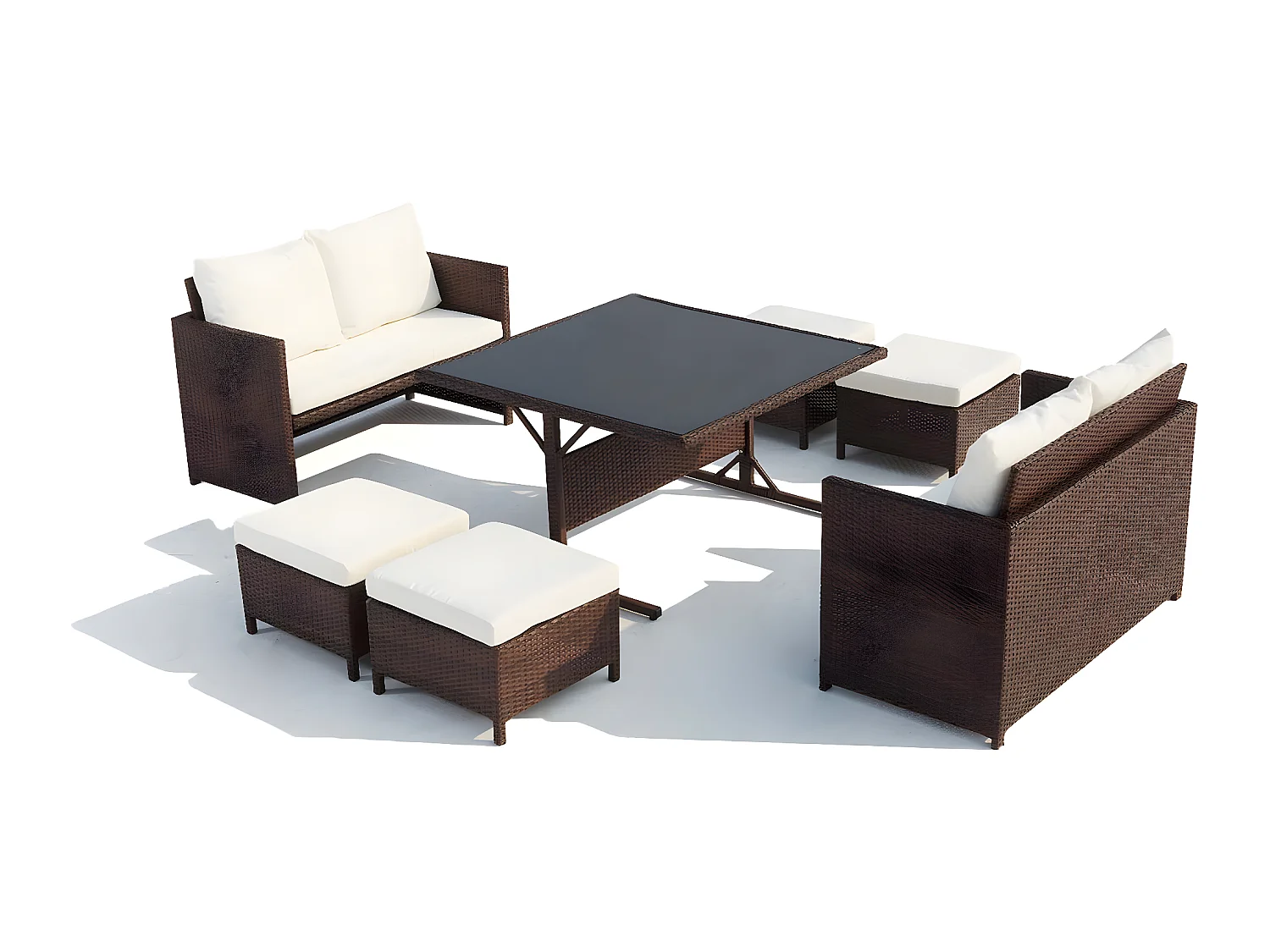Salon de jardin encastrable 8 places en résine marron- blanc NOUMÉA