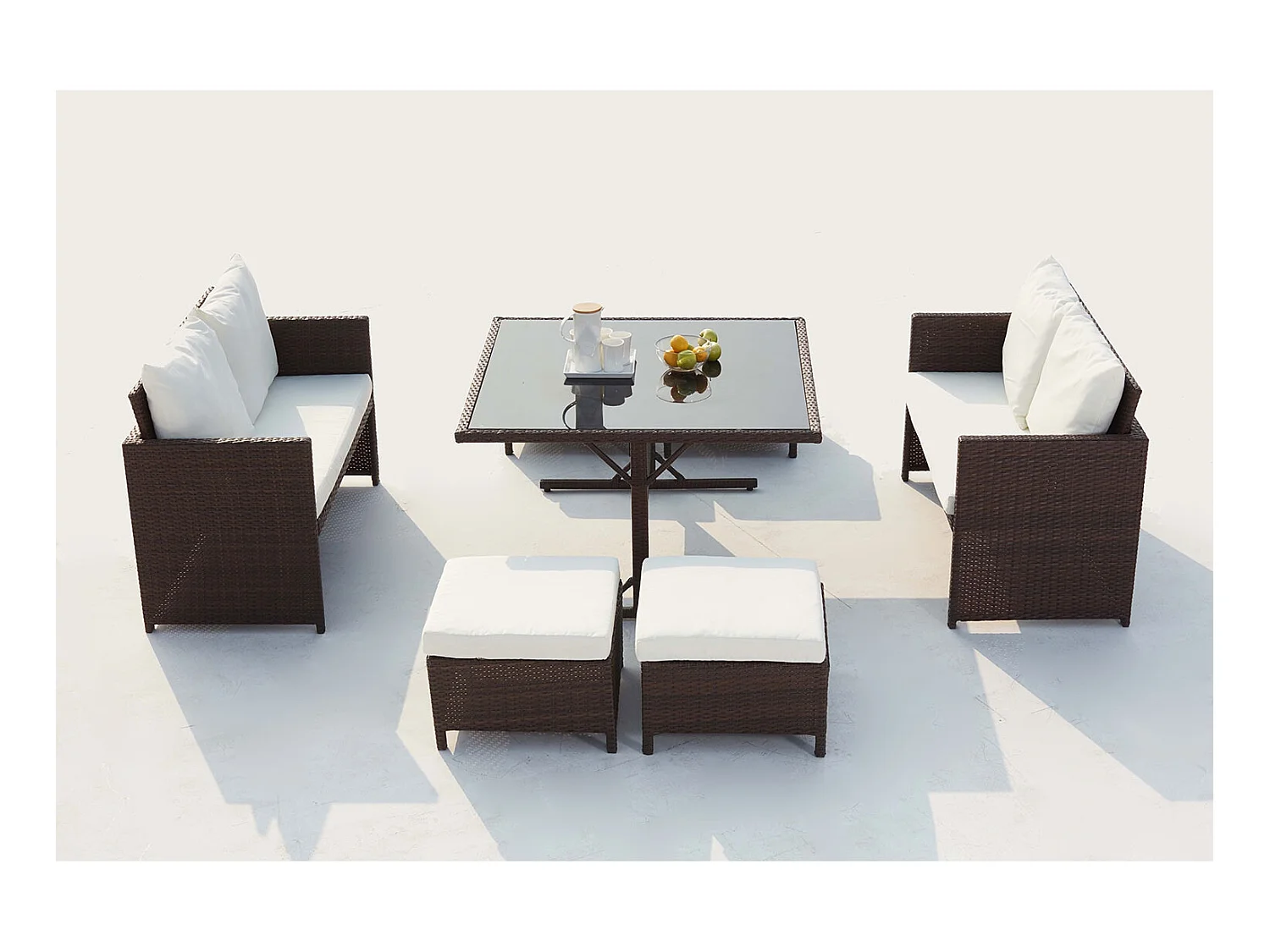 Salon de jardin encastrable 8 places en résine marron- blanc NOUMÉA