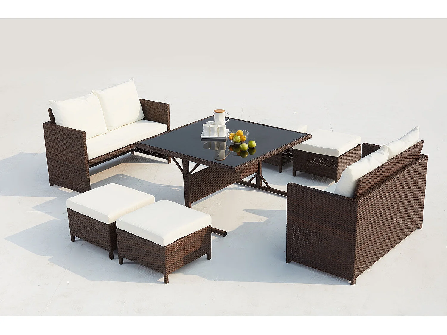 Salon de jardin encastrable 8 places en résine marron- blanc NOUMÉA