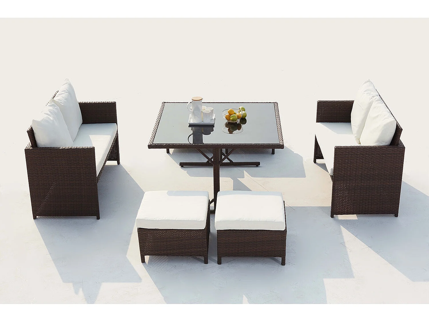 Salon de jardin encastrable 8 places en résine marron- blanc NOUMÉA