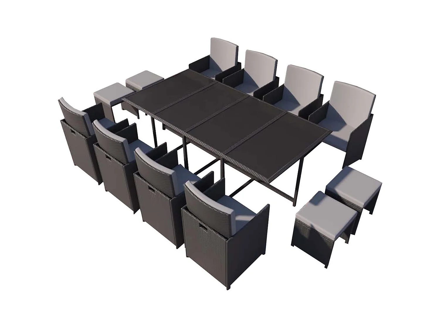 Salotto da giardino 12 posti in resina intrecciata nera e grigia FLORIDA