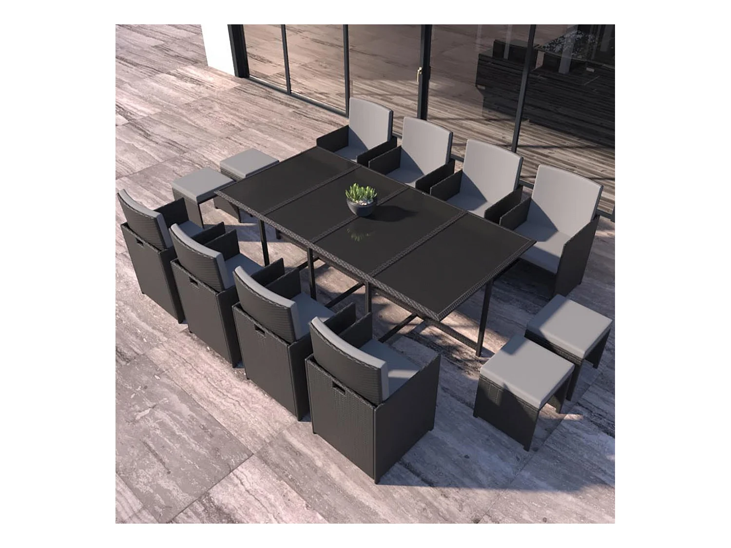 12-Sitzer Gartenmöbel-Set aus schwarz-grauem Polyrattan FLORIDA - Zeitgenössisches Design, 12 Sitze, verstaubar, abnehmbare Kissen