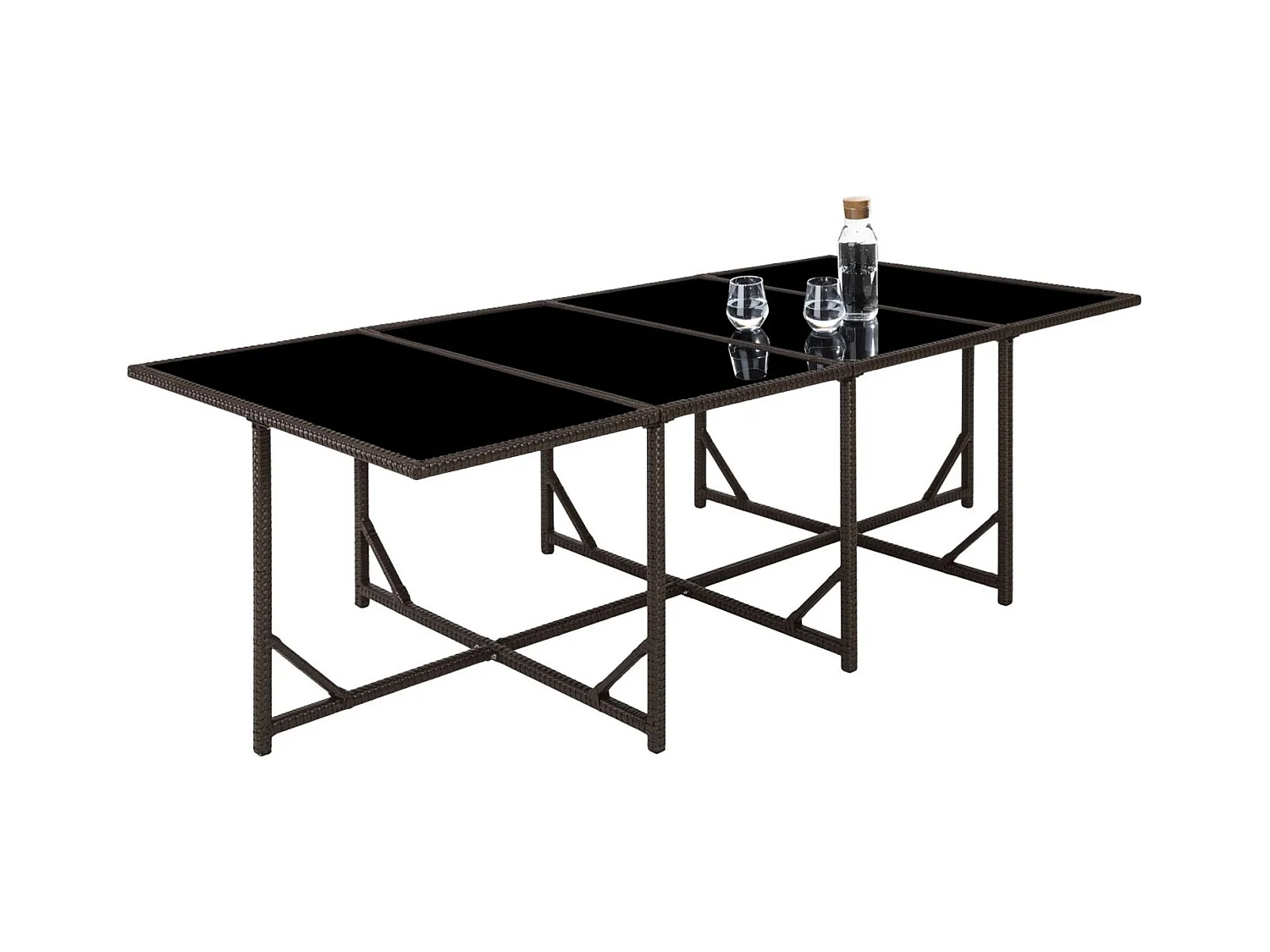 Table et chaises 12 places en résine tressée noir et gris FLORIDA