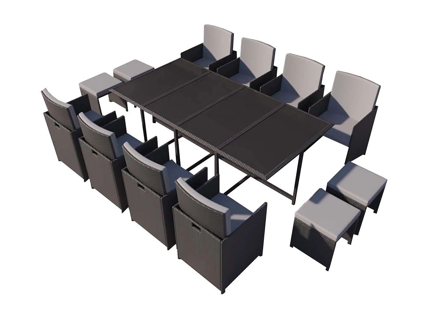 Conjunto de jardim 12 lugares em resina trançada preto/cinza FLORIDA - Design contemporâneo, 12 lugares, encaixável, almofadas removíveis