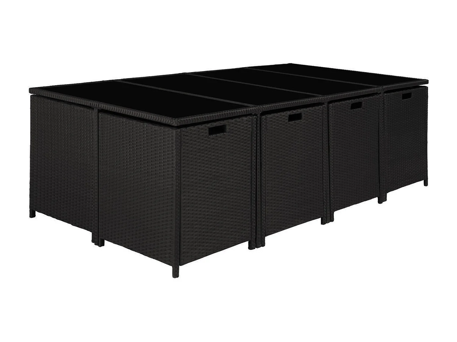 Conjunto de jardim 12 lugares em resina trançada preto/cinza FLORIDA - Design contemporâneo, 12 lugares, encaixável, almofadas removíveis