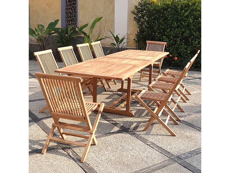 Salon de jardin teck massif 10-12 personnes table rectangulaire 10 chaises KAJANG