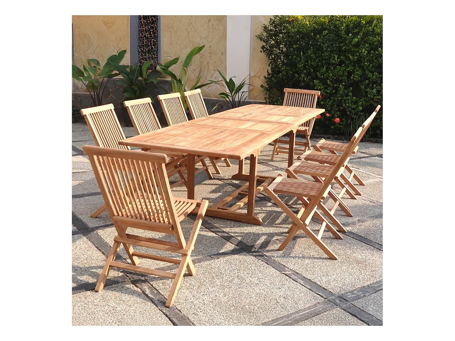 Salon de jardin teck massif 10-12 personnes table rectangulaire 10 chaises KAJANG