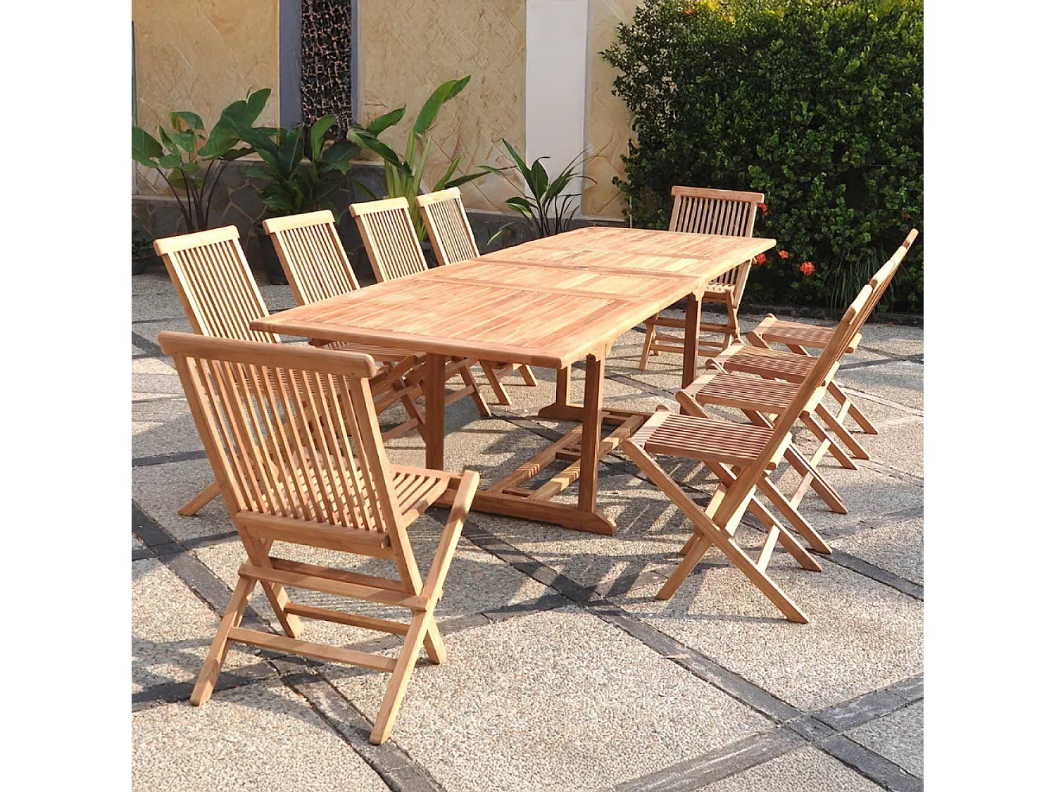 Salon de jardin teck 12 places table rectangulaire 10 chaises KAJANG