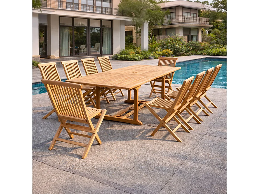 Salon de jardin teck 12 places table rectangulaire 10 chaises KAJANG