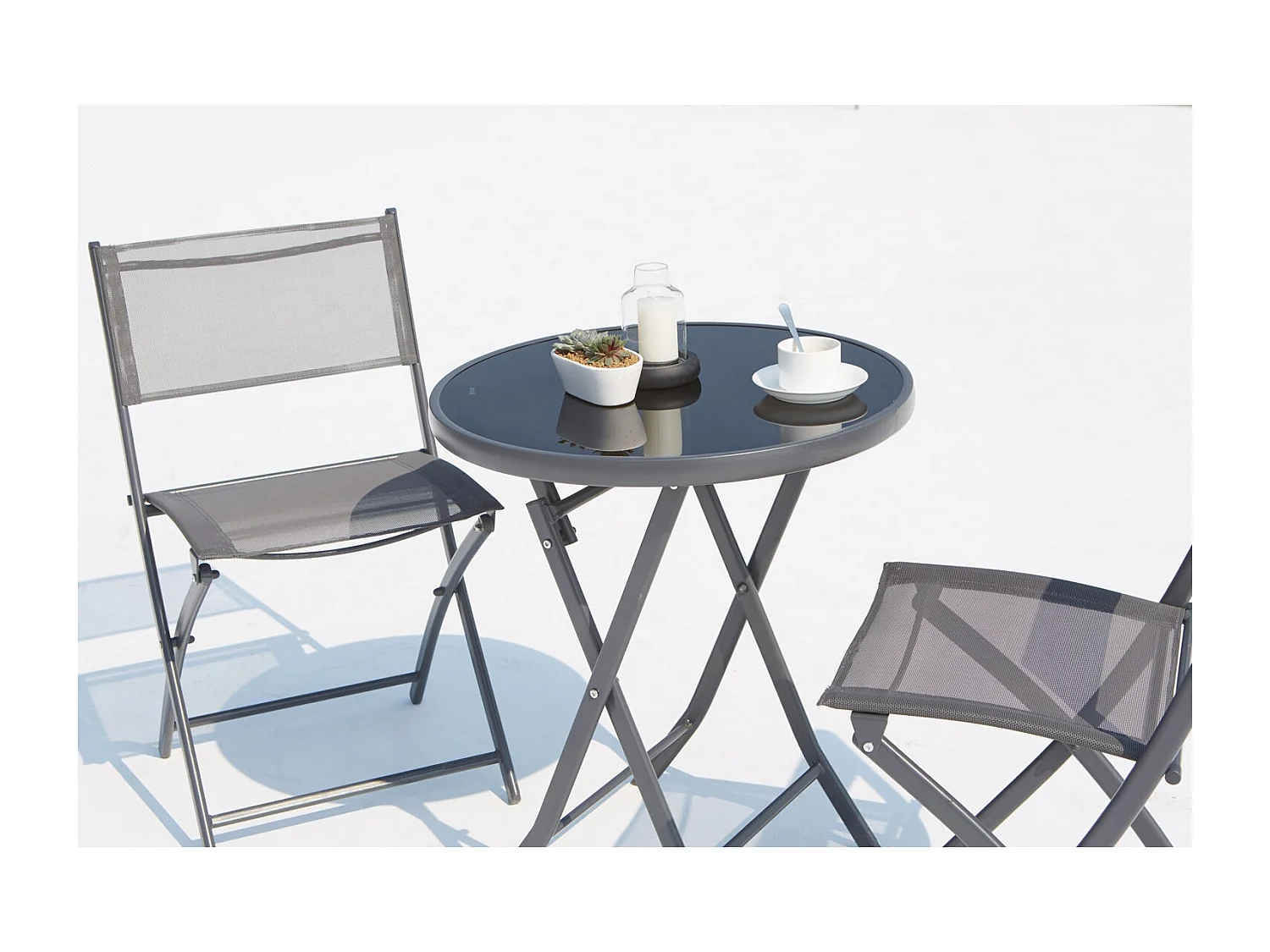 2-Sitzer Balkon Sitzgruppe aus Edelstahl grau COLISÉE