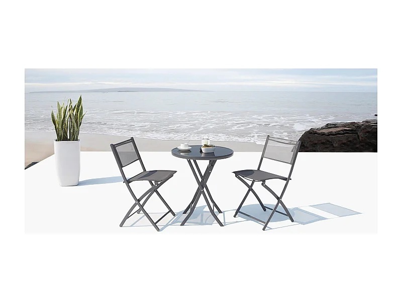 Balkonset voor 2 personen van grijs staal COLISEE