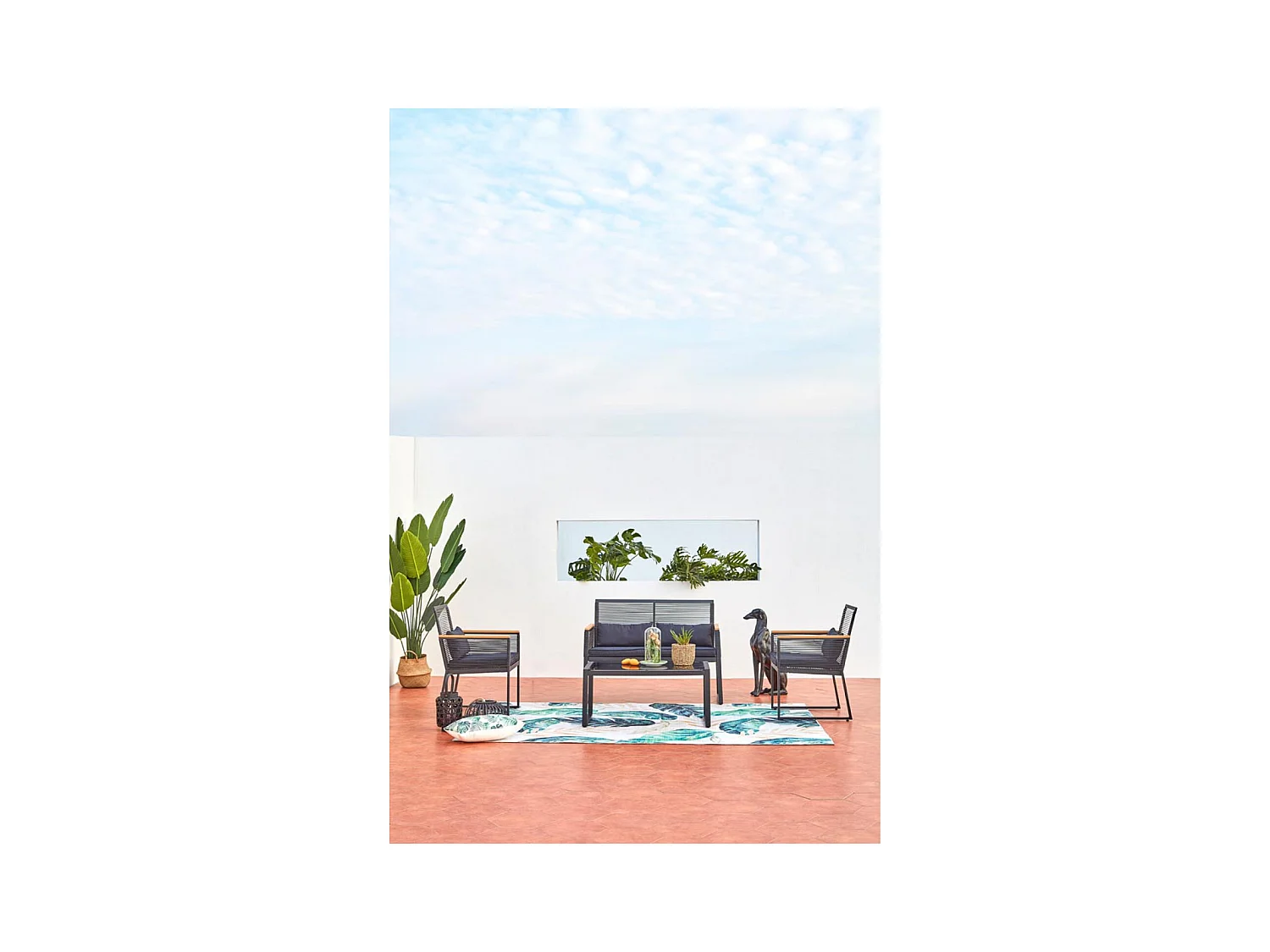 Conjunto de jardín bajo 5 plazas negro y madera MIHATA