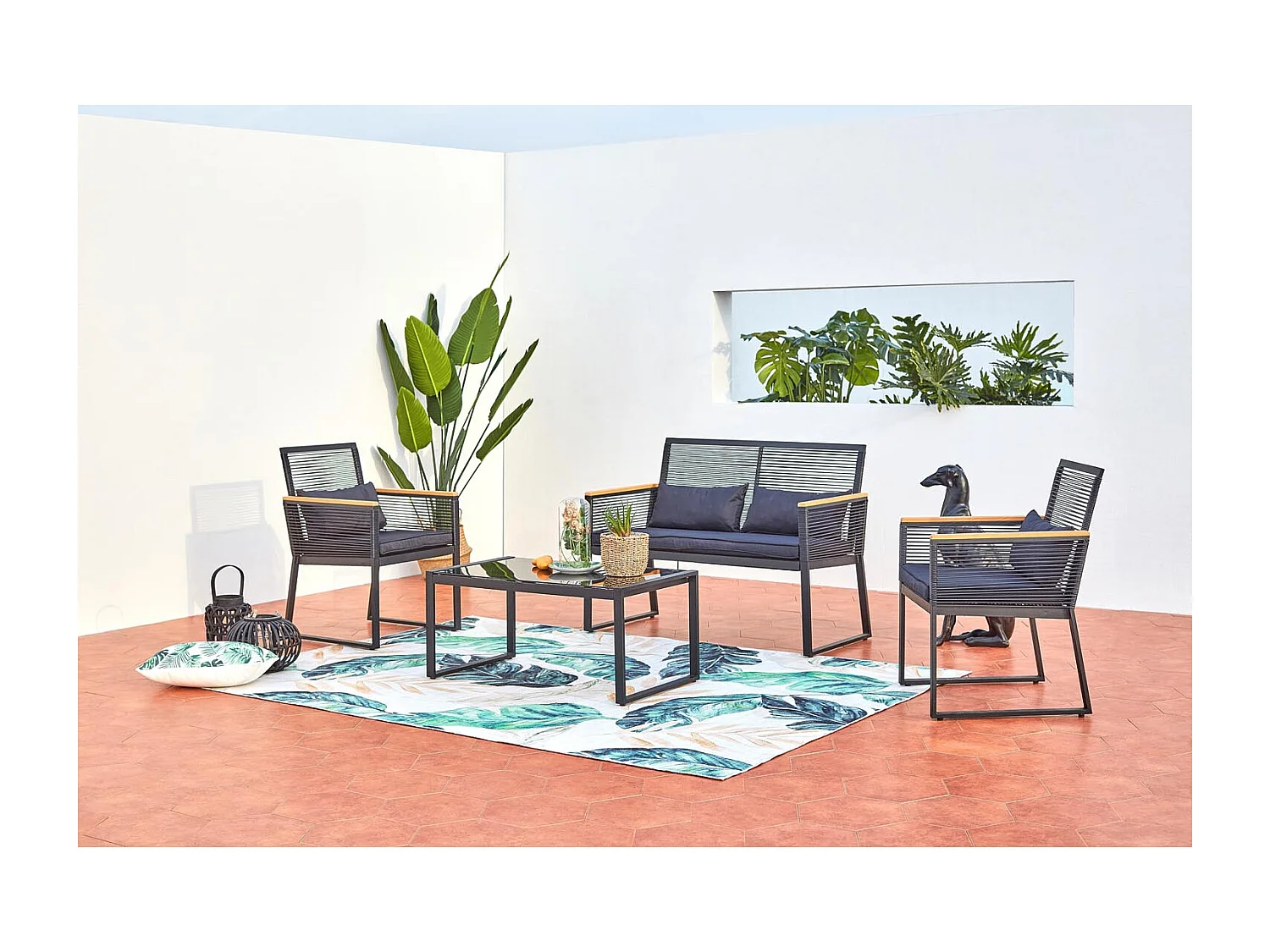 Salon jardin bas noir bois MIHATA