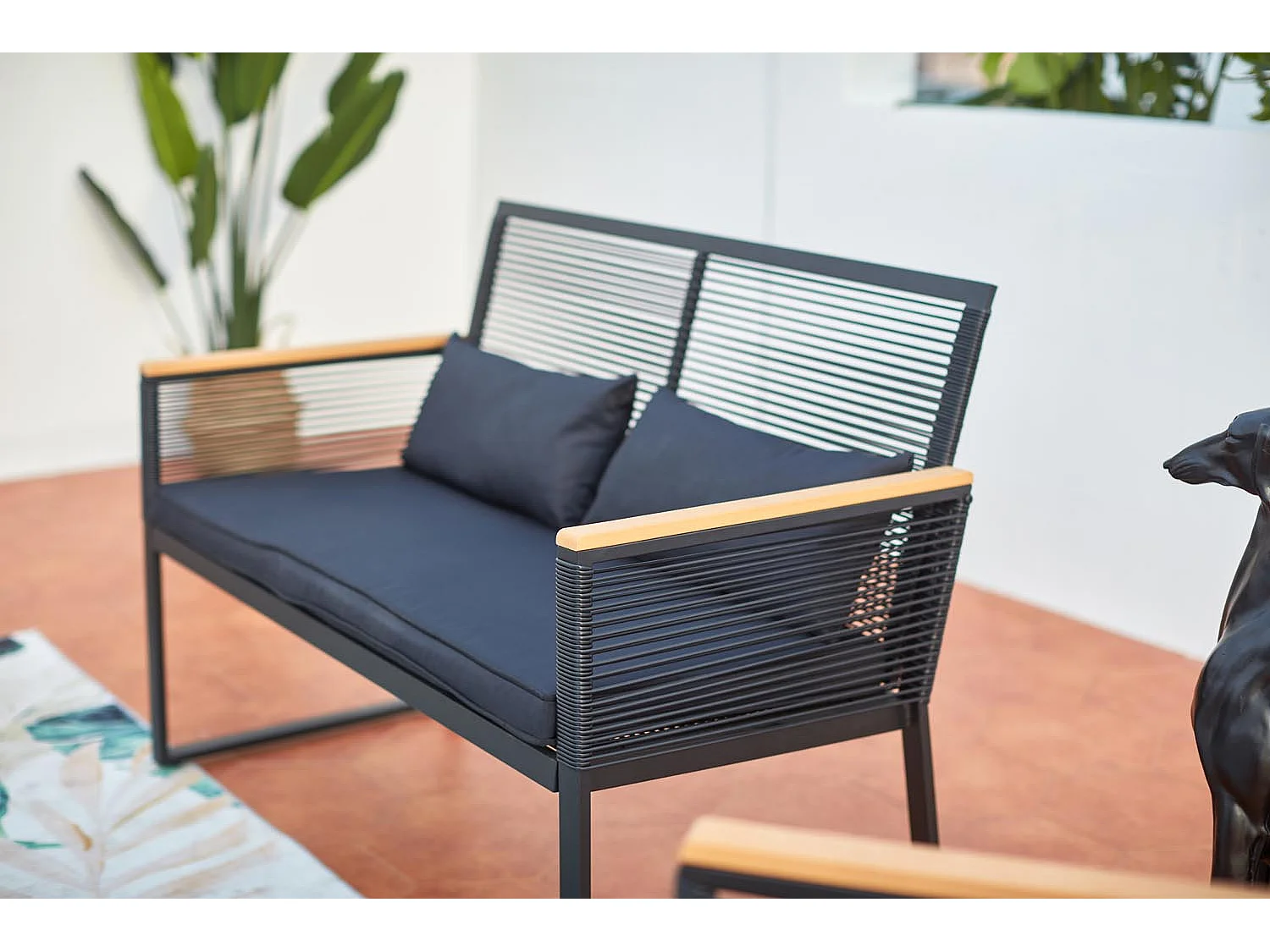 Salotto da giardino basso nero MIHATA