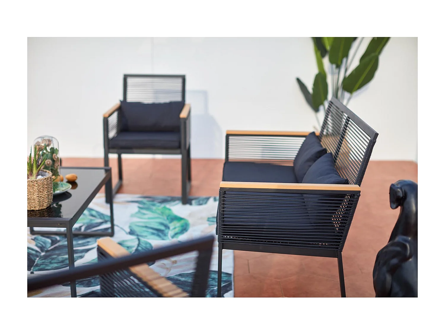 Salotto da giardino basso nero MIHATA