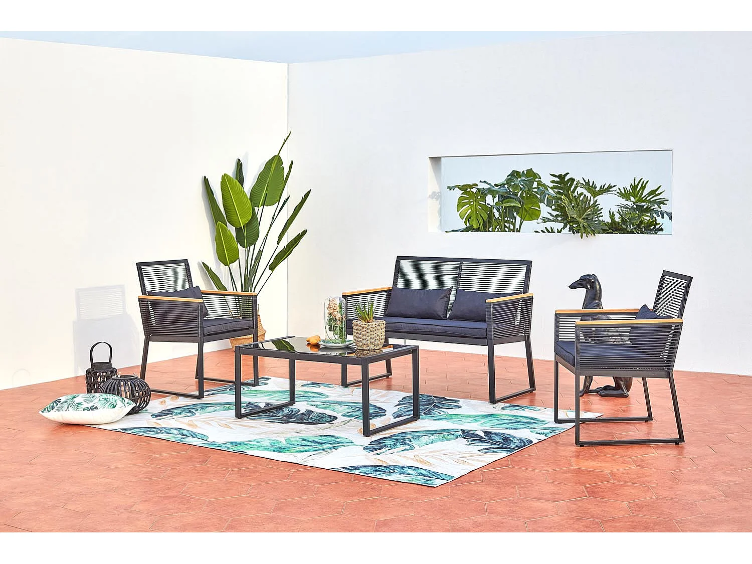 Salon jardin bas noir bois MIHATA