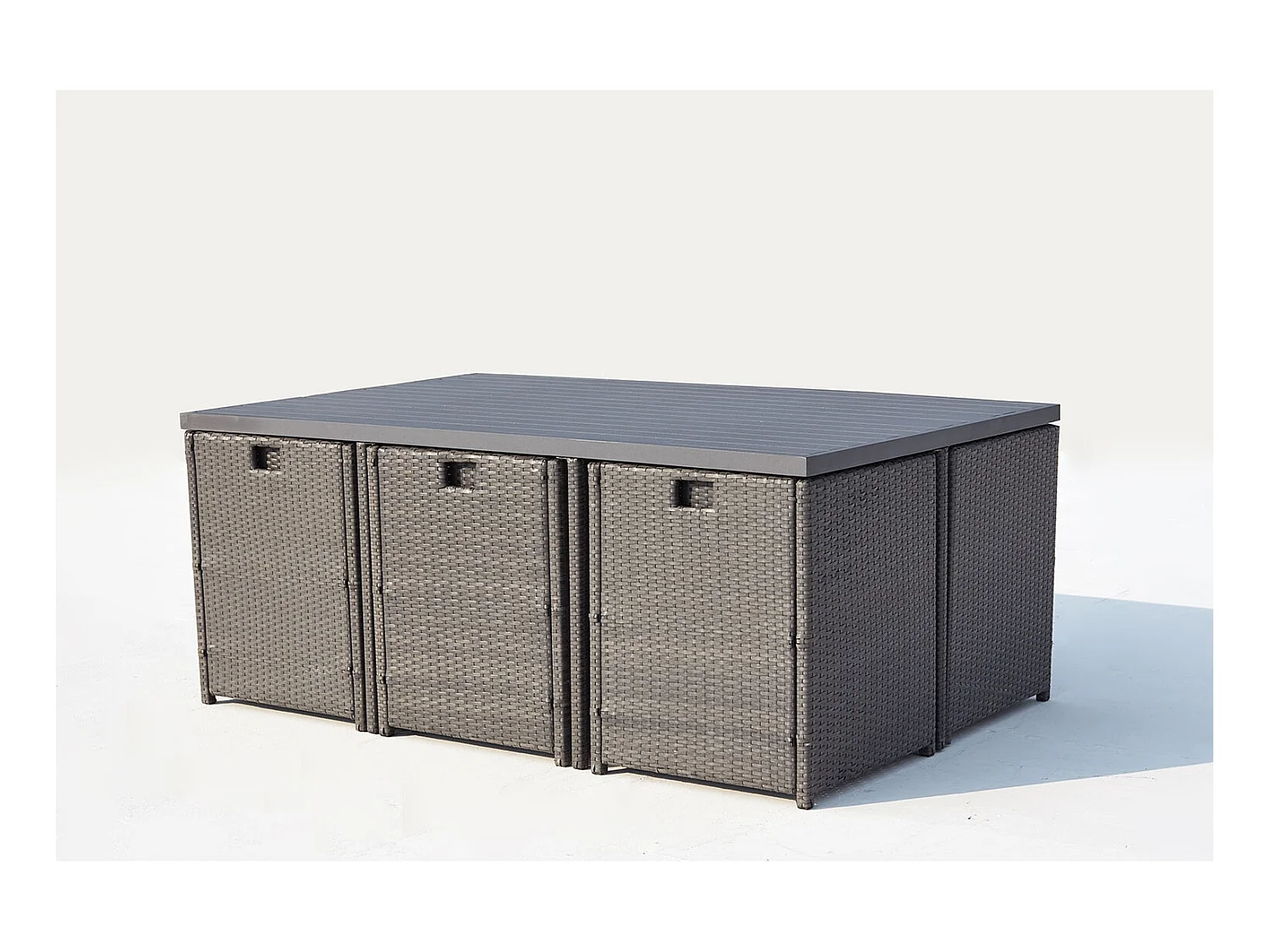 In elkaar passende tuinset met 10 plaatsen, gevlochten kunsthars en aluminium grijs/wit Sunset