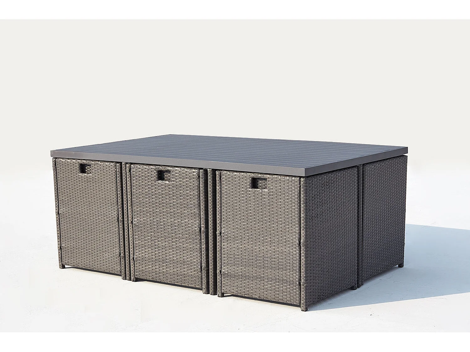 Table et chaise 10 places encastrables alu résine gris-blanc SUNSET