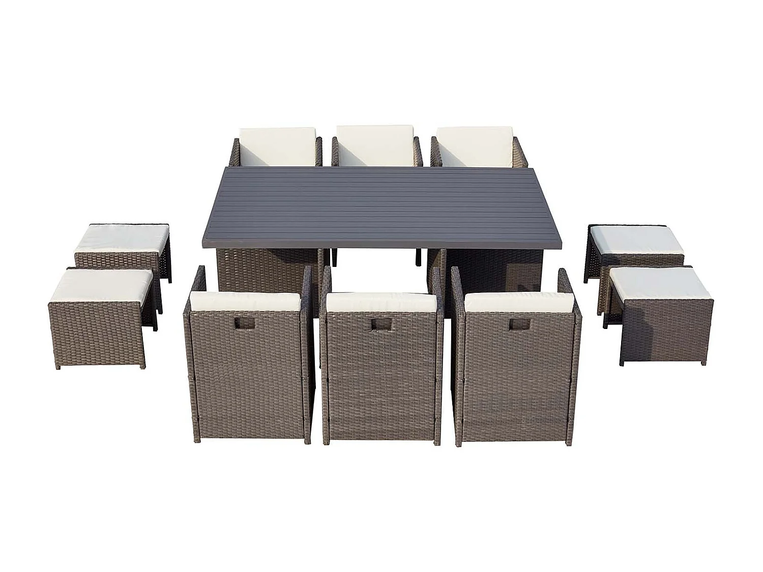 Salotto da giardino a incasso 10 posti resina intrecciata grigio/bianco SUNSET