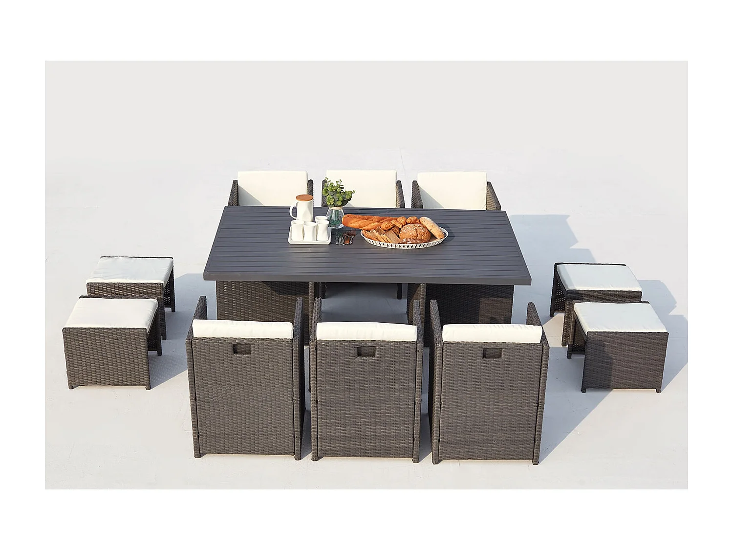 Salotto da giardino a incasso 10 posti resina intrecciata grigio/bianco SUNSET