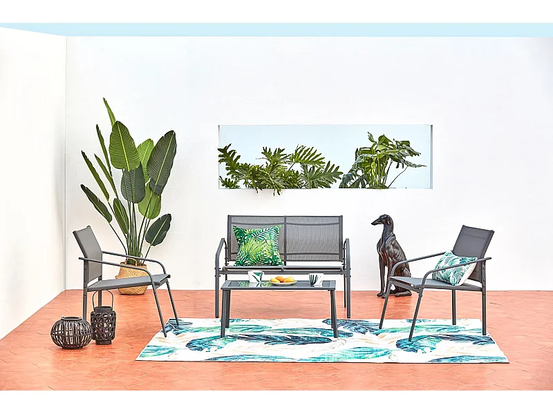 Conjunto de jardín bajo 4 plazas de acero gris ETIORA