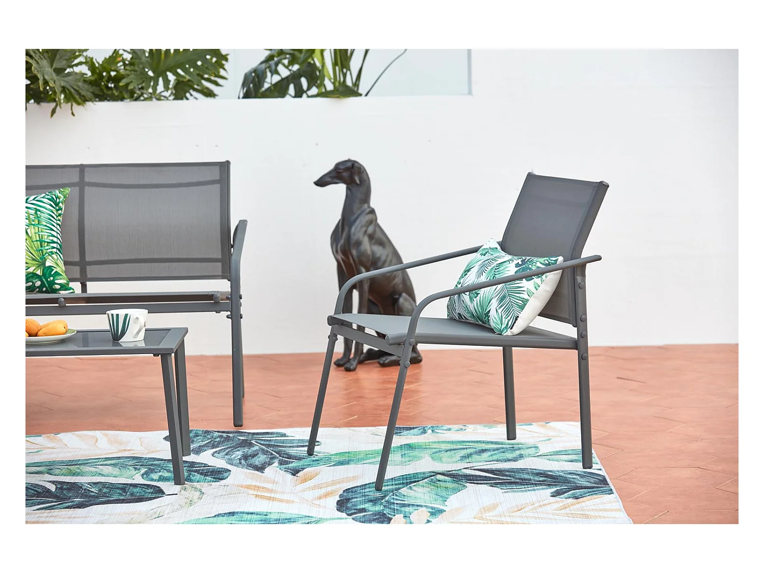 Salon jardin bas gris 4 places en acier ETIORA