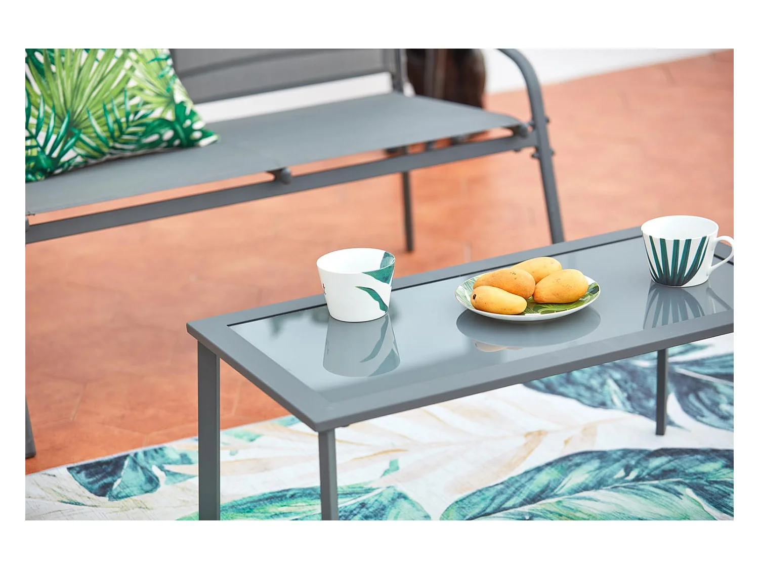 Salon jardin bas gris 4 places en acier ETIORA