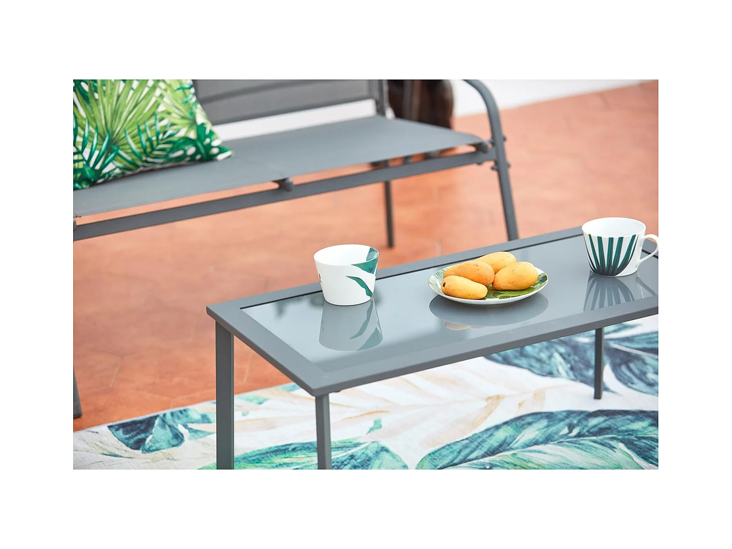 Salon jardin bas gris 4 places en acier ETIORA