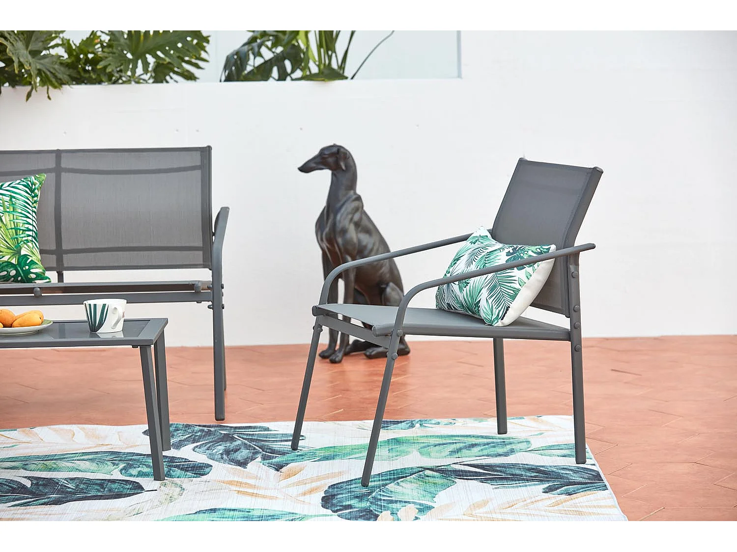 Salon jardin bas gris 4 places en acier ETIORA