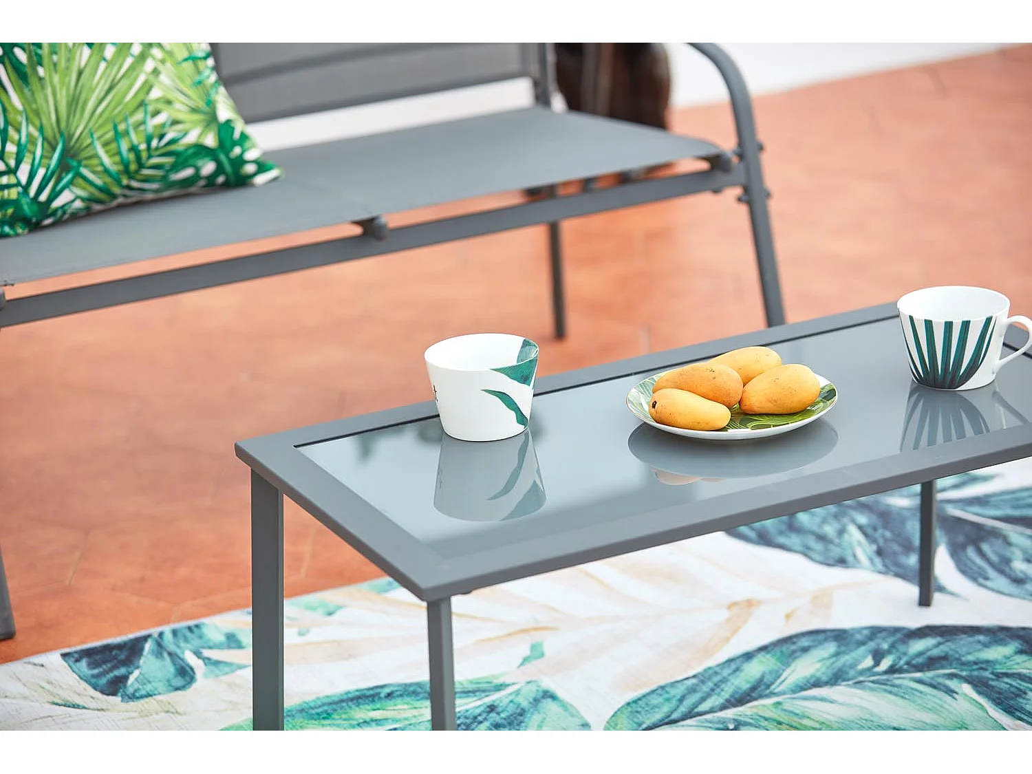 Salon jardin bas gris 4 places en acier ETIORA