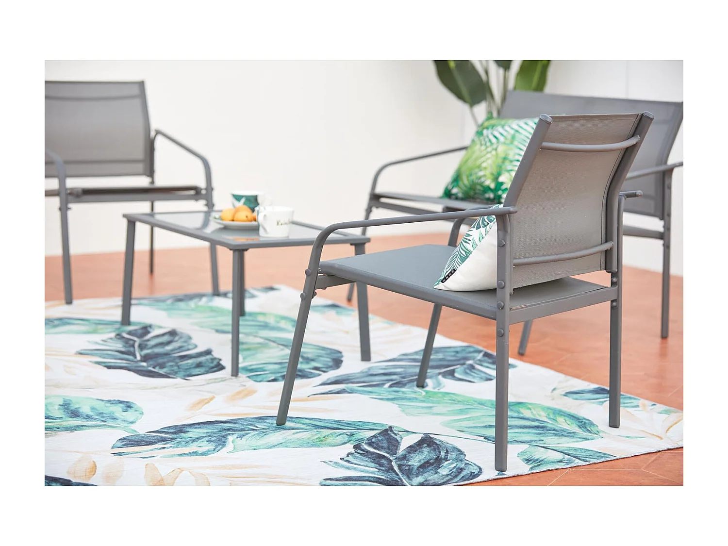 Conjunto de jardín bajo 4 plazas de acero gris ETIORA