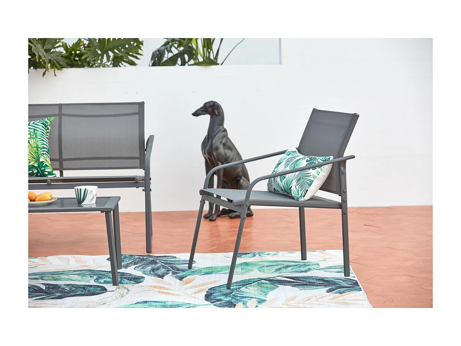 Conjunto de jardín bajo 4 plazas de acero gris ETIORA