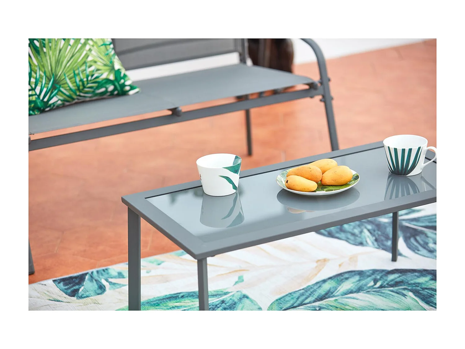 Conjunto de jardín bajo 4 plazas de acero gris ETIORA