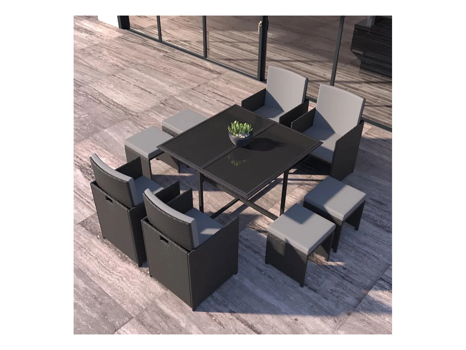 Gartenmöbel-Set aus schwarz/grauem Kunststoffgeflecht FLORIDA für 8 Personen