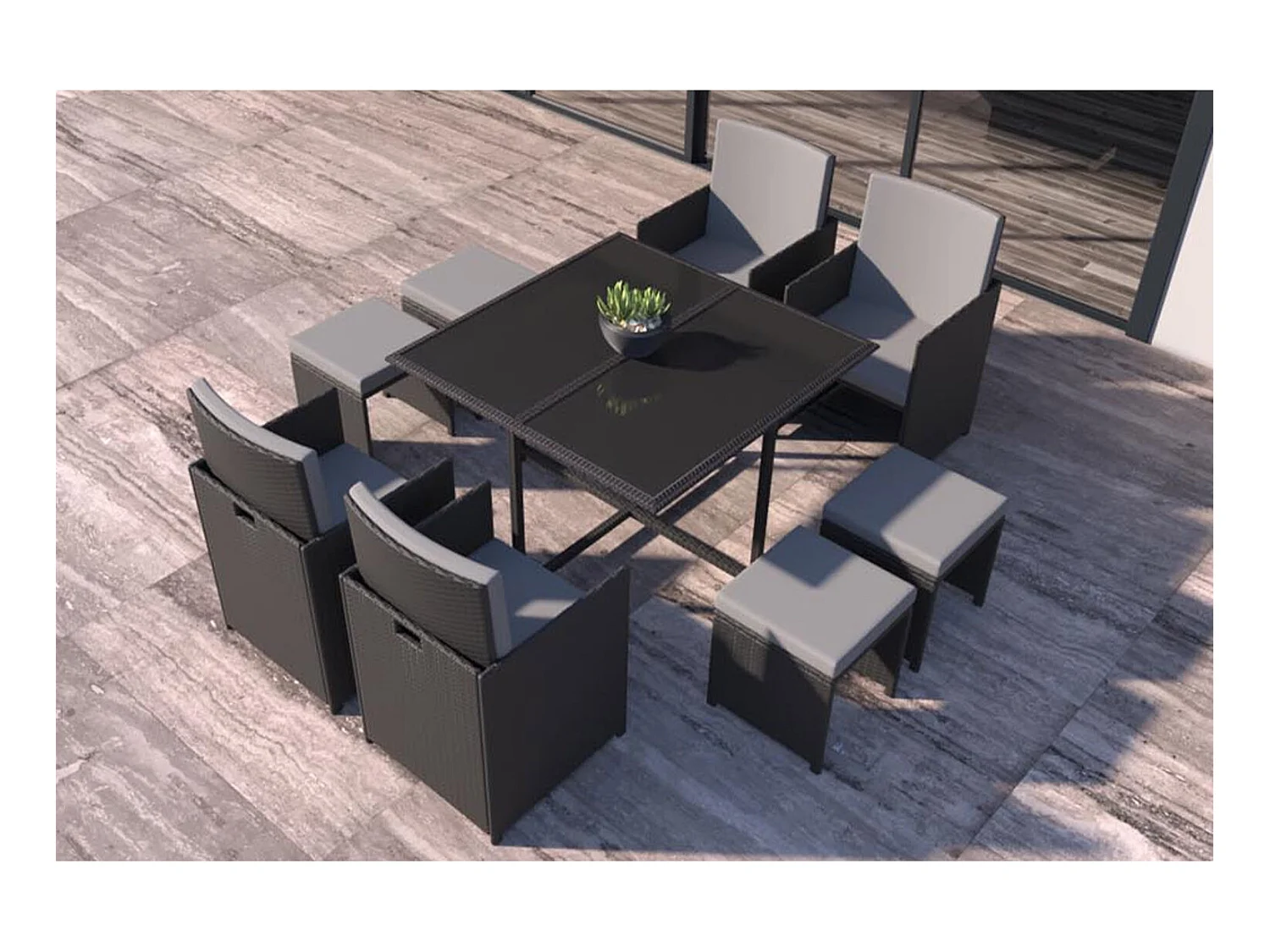 Gartenmöbel-Set aus schwarz/grauem Kunststoffgeflecht FLORIDA für 8 Personen