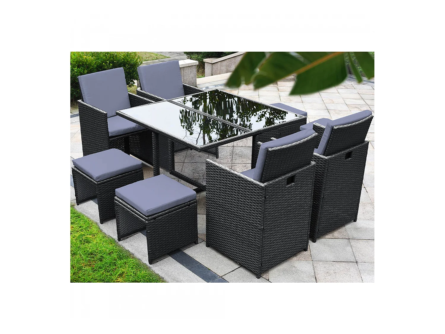 Gartenmöbel-Set aus schwarz/grauem Kunststoffgeflecht FLORIDA für 8 Personen
