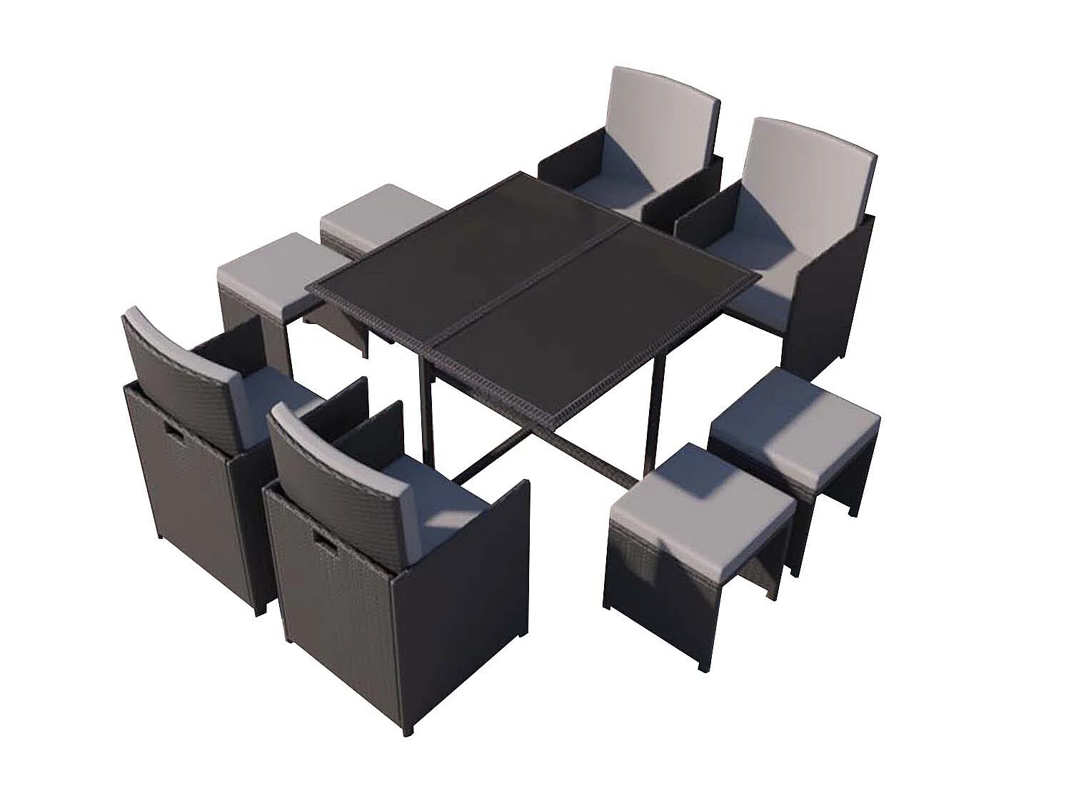 Table et chaises 8 places en résine tressée noir et gris FLORIDA